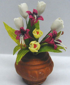 Dollhouse Miniature Arrangement In Large Pot